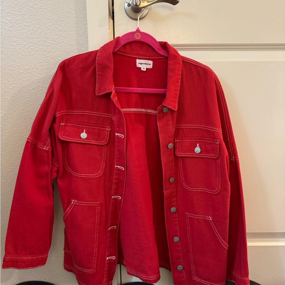 Super down red denim jacket
